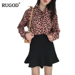 Rugod Leopard модная блузка Для женщин с длинным рукавом трикотажная стильная рубашка Для женщин 2018 Весна Повседневное тонкий стильный Женская
