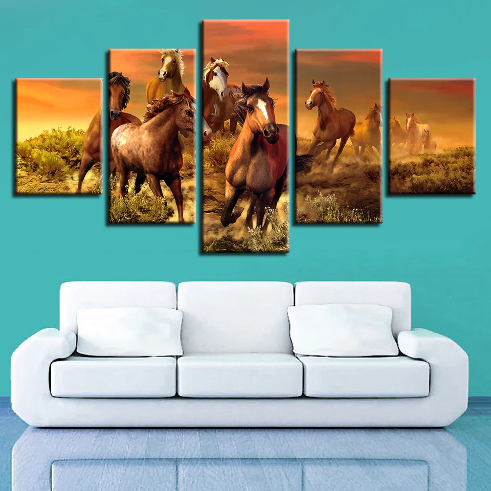 

Home Decoration Posters Picture On Canvas Wall Art Modular 5 Panel Animal Horse Living Room HD Modern Printed Painting Frame