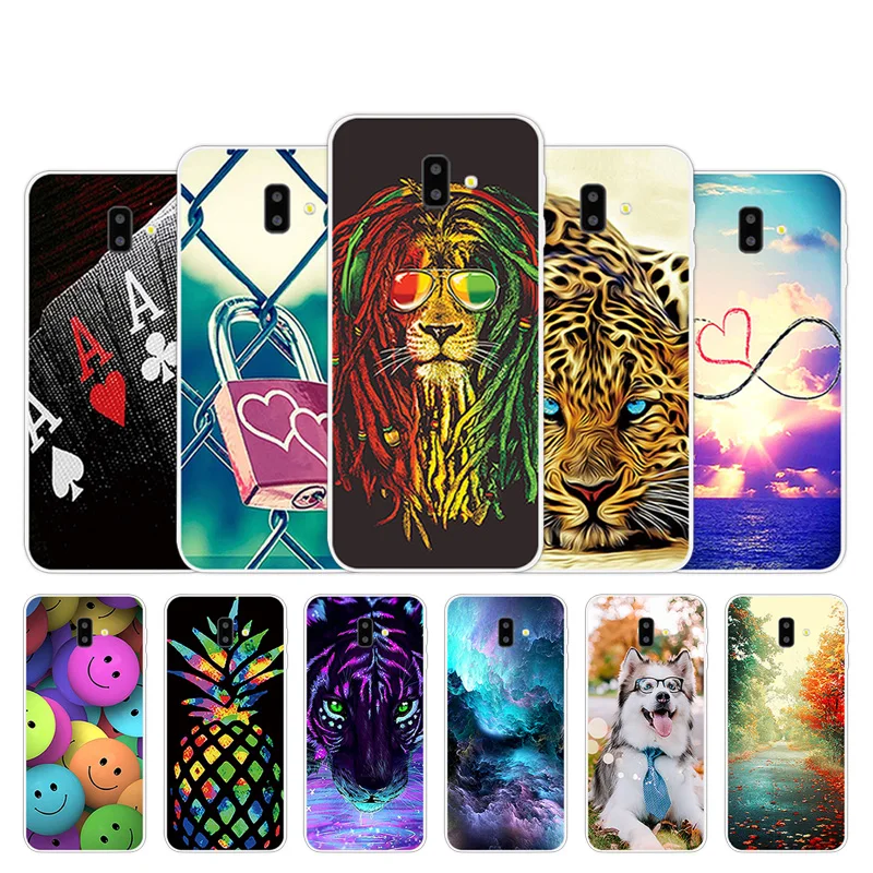 Mobile Phone Case For Samsung Galaxy J6 Plus Smile Design Black Matte Protection Shell For J6+Transparent TPU Fundas Capa