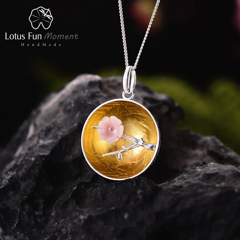 

Lotus Fun Moment Real 925 Sterling Silver Shell Handmade Fashion Jewelry The Aroma of Wintersweet Pendant without Necklace Women