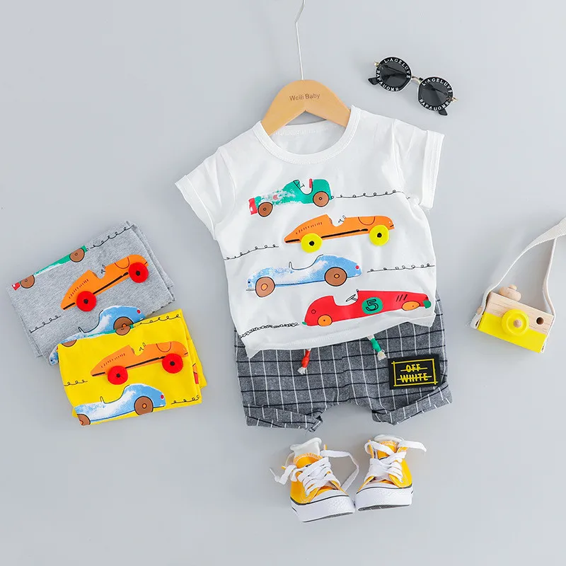 Новинка года; летняя одежда для маленьких мальчиков и девочек Модный хлопковый комплект; спортивный костюм с принтом для мальчиков; футболка+ шорты детская одежда - Цвет: 8