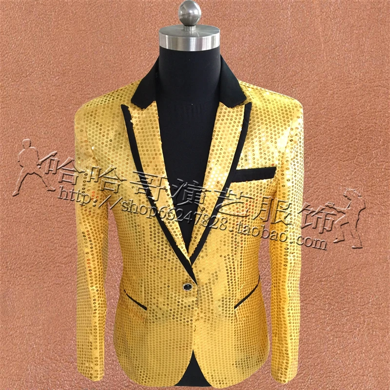 Золотой/красный пайетки Для мужчин блейзеры костюмы Свадебные вечерние этап Деловые костюмы для певцы DJ блестки серебро куртка пальто