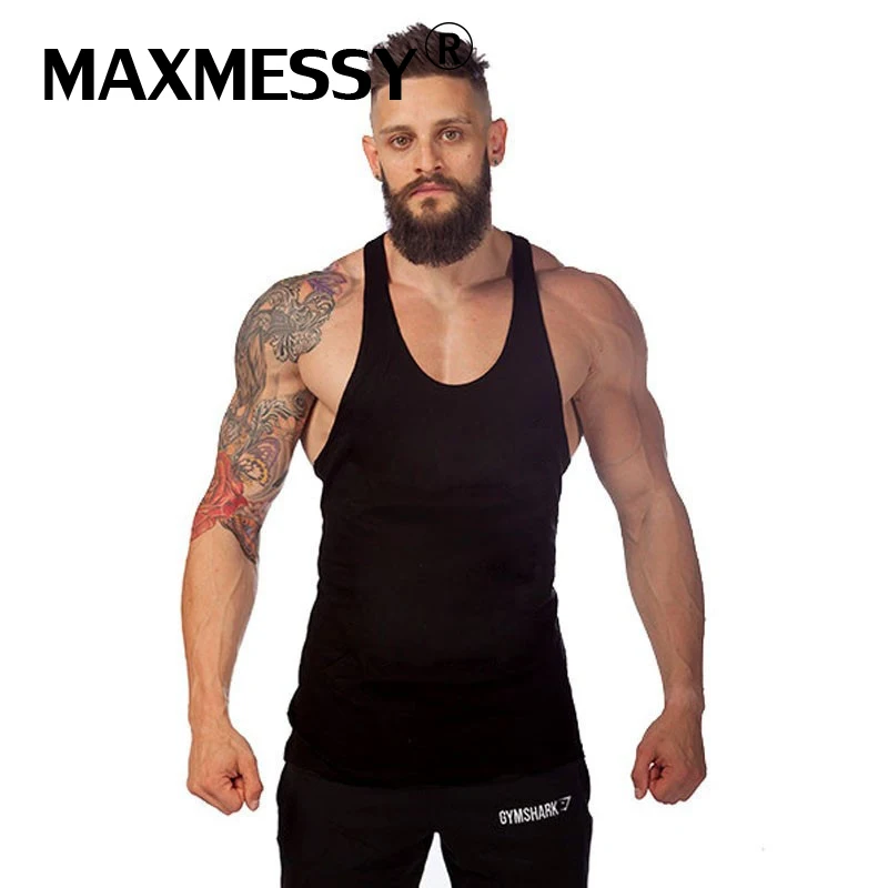MAXMESSY майка для мужчин Бодибилдинг пустой Фитнес без рукавов хлопок тело бег