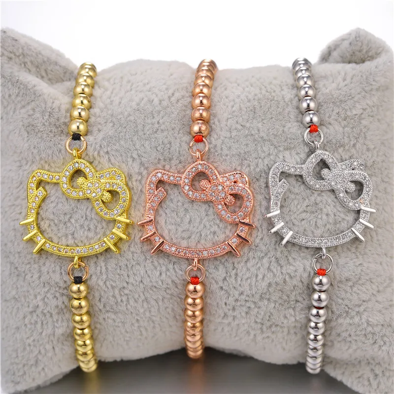 

Bracciali donna Fashion Trendy Hello Kitty Red Rope Beads Bracelets For Women Jewellery Sieraden Charms Bracelet& Bangles Bijoux