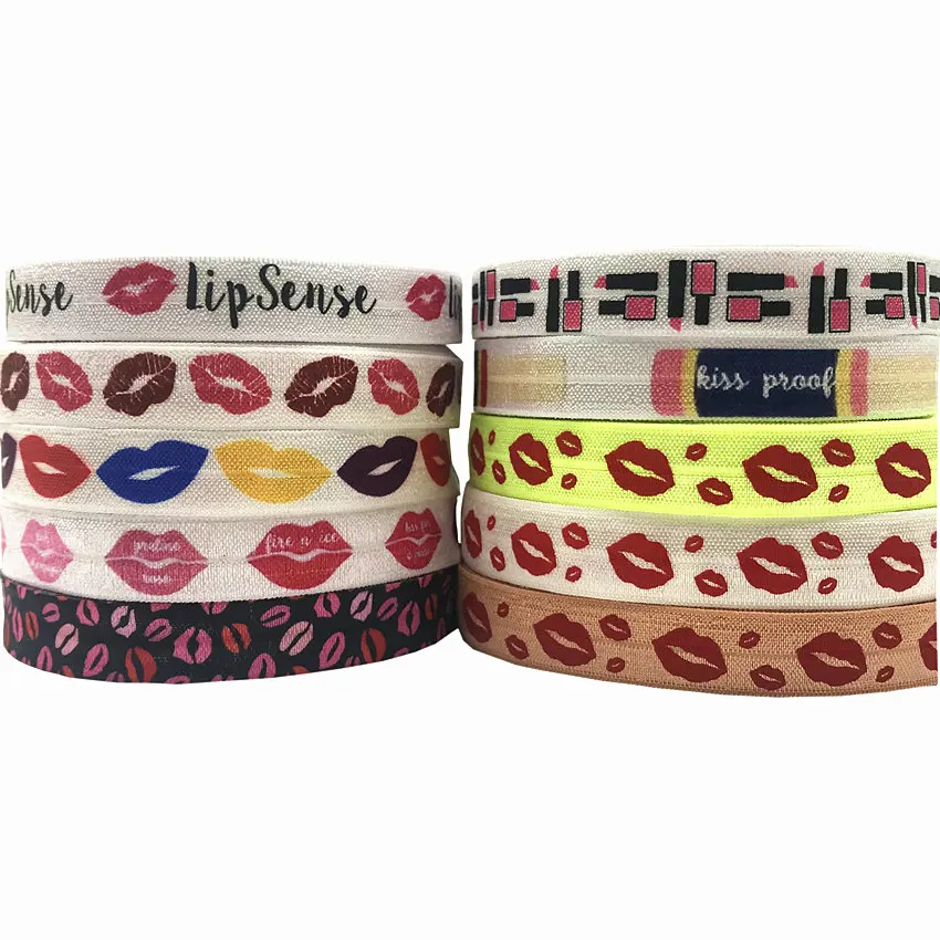 

10yards 16mm Red Lips Valentine's Day FOE Fold Over Elastic Ribbon Headband Diy Wedding Party Gift decoration Sewing Accessory