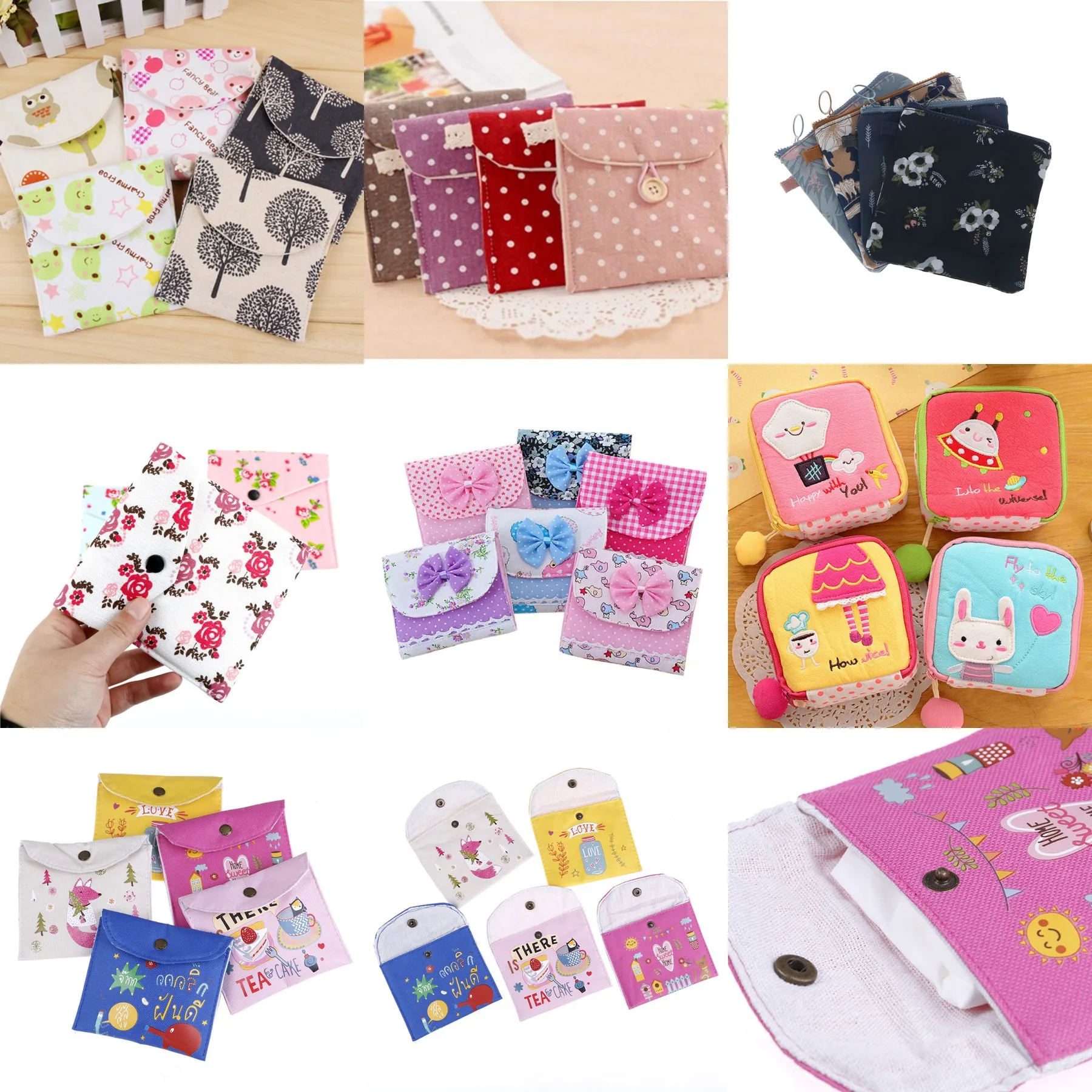 Cartoon Napkin Sanitary Pad Towel Bag Women Lady Cotton Full Dots Sanitary Napkin Bags Travel Outdoor Holder Bags Purse 15 Style