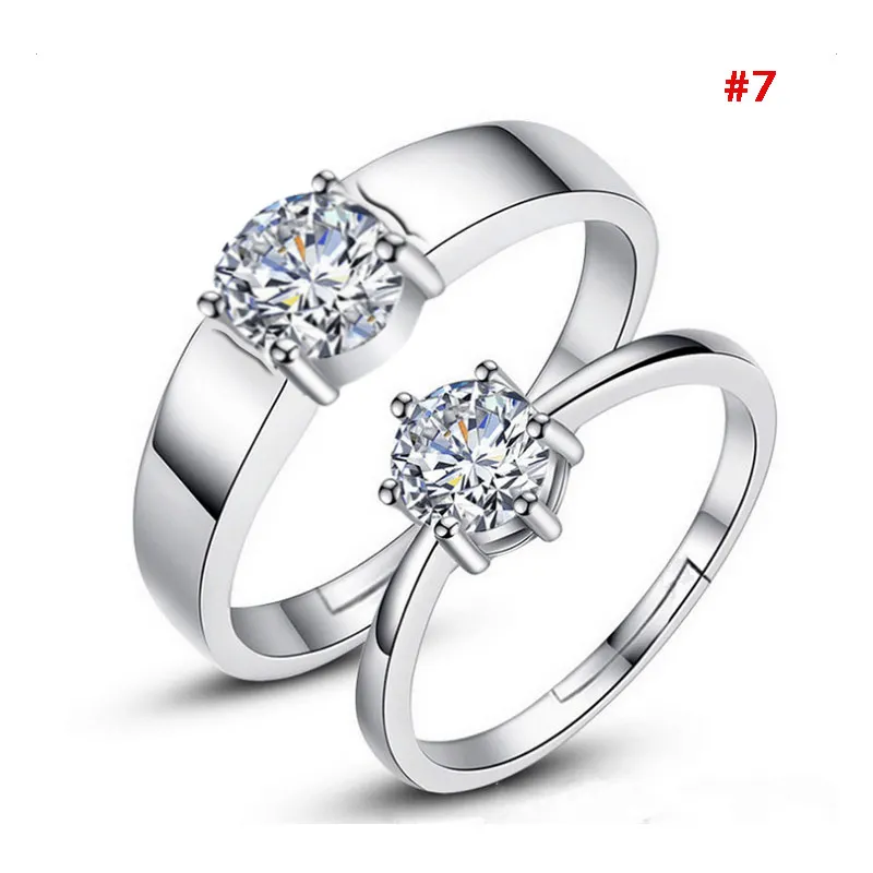 1 Pair Silver Plated Heart Lovers Couple Promise Rings Set Zircon Crystal Wedding Ring Jewelry Couple Ring Various