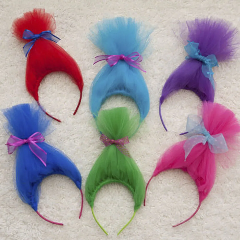 Лидер продаж, однотонная повязка на голову с троллями для маленьких девочек на день рождения, милая детская повязка ручной работы, 13 цветов на выбор - Цвет: green