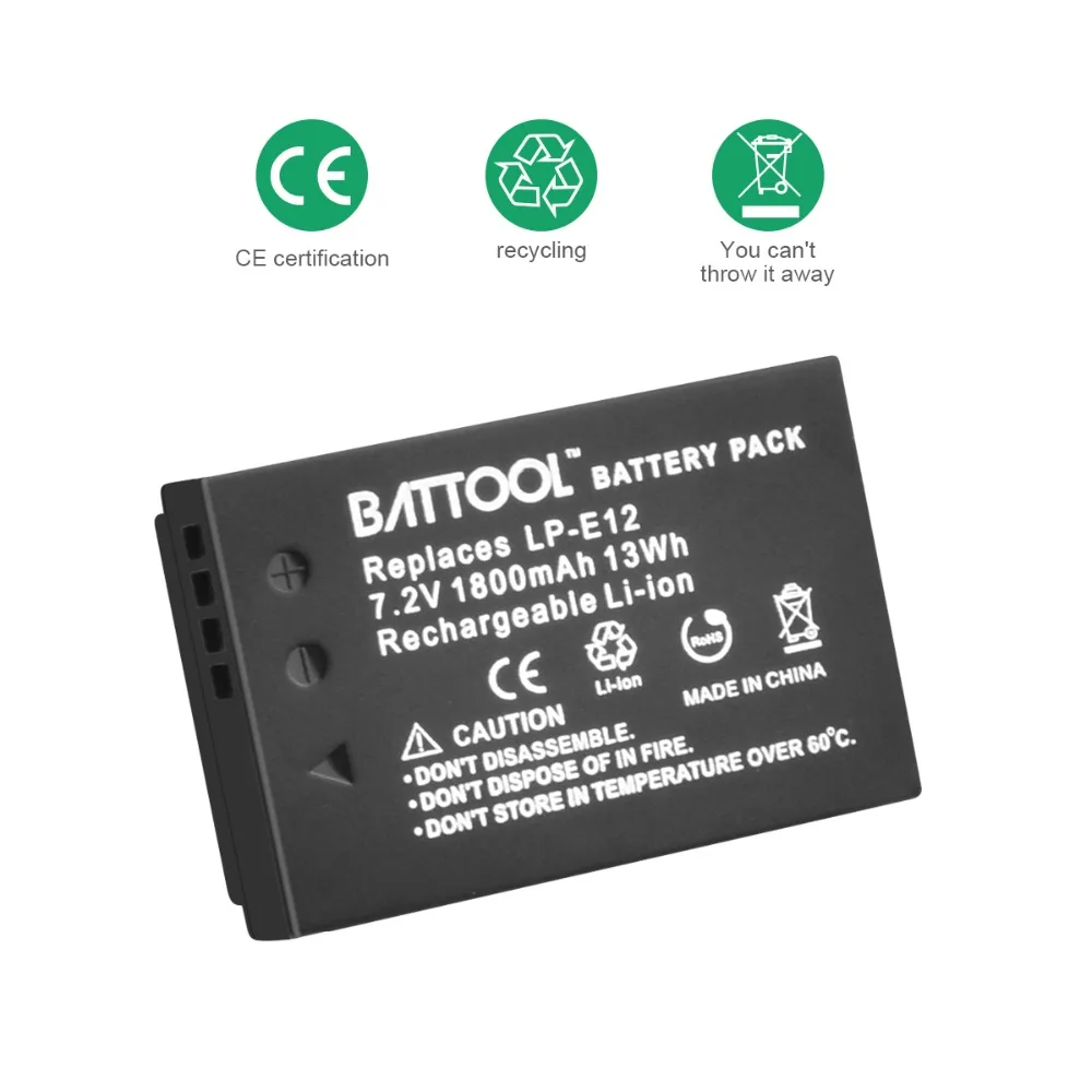 2 упаковки batcool LP E12 LPE12 батарея 7 В 1800 мАч + 1 USB зарядное устройство со светодиодной