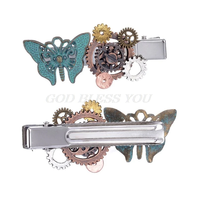 

Steampunk Goth Butterfly Metal Gear Hairpin Women Banquet Party Hair Styling Duckbill Clip Side Bangs Decorative Barrette