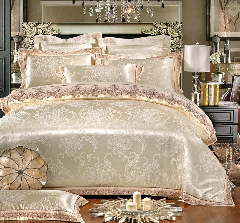 

4/6Pcs Luxury Bedding set QUEEN KING SIZE bed set Stain Jacquard Cotton Lace Duvet cover Bedsheet Fitted sheet Pillowcases