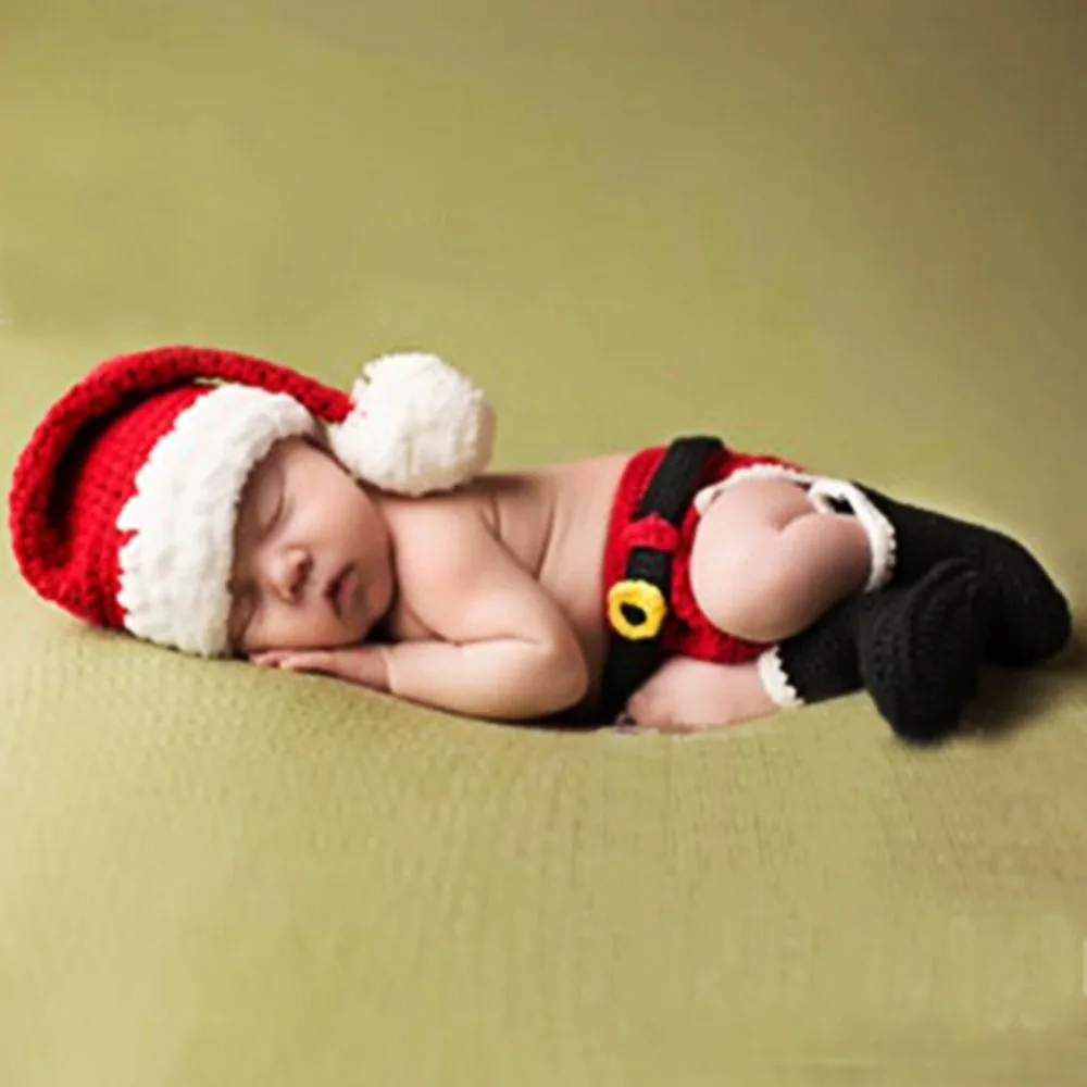 Ropa Fotografía Navideña Para Bebé, Traje Rojo De Papá Navideño De Algodón Suave Traje De Punto De Ganchillo Infantil Para Sesión De Fotos | lagear.com.ar