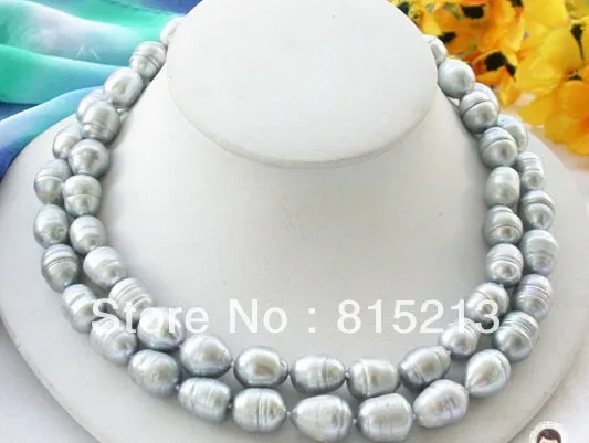

FREE SHIPPING>@@> N505 2row 15mm rice Screw gray freshwater cultured pearl NECKLACE