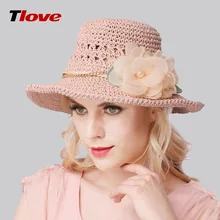 2016 Fashion Lady Straw Sun Hat Women Ladies Summer Beach Cap Wide Brim Sun Cap Foldable Female Outside Hat Flower B-3155