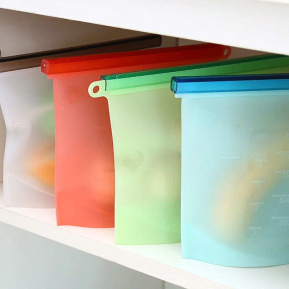 Kitchen Tool Food Silicone Fresh Bag Reusable Vacuum Sealed Freezer Bag Slide Lock SnacksSandwichesMeat Marinades Storage Bags (1)