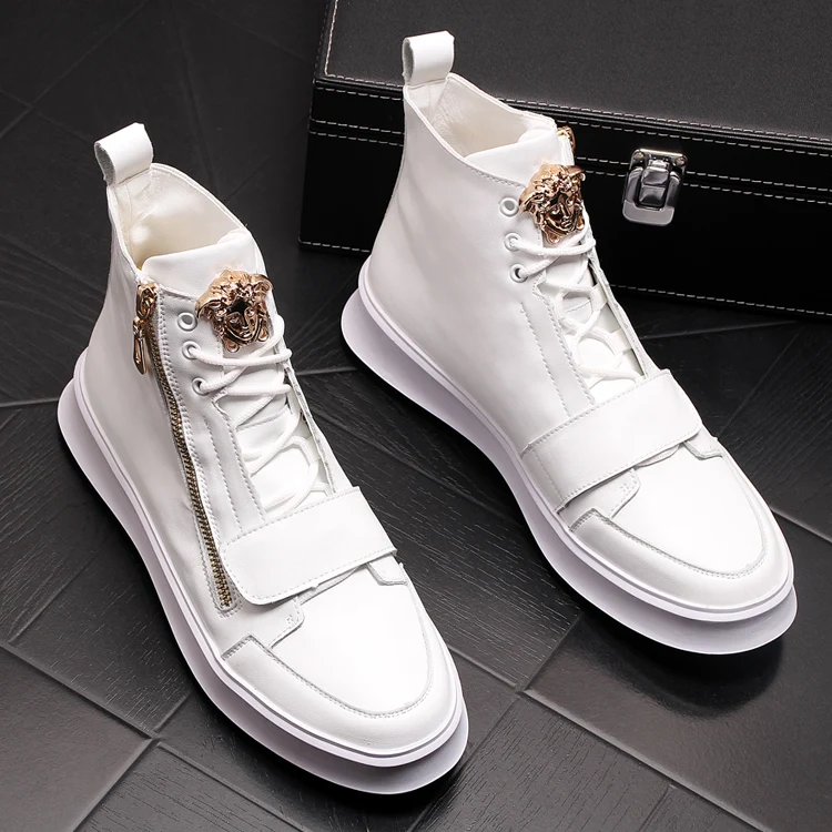 

Fashion Men Boots Outdoor Ankle Boots Male Height Increasing Lace Up Anti-slip Booties British Martin Shoes Hip hop cowboy boots