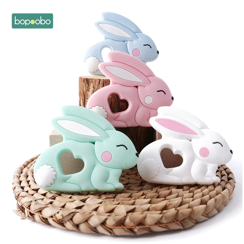 Bopoobo 1PCS Baby Teether Silicone Rabbit Food Grade Bunny Teether Nursing Teething Necklace Accessories Silicone Animal Teether 3