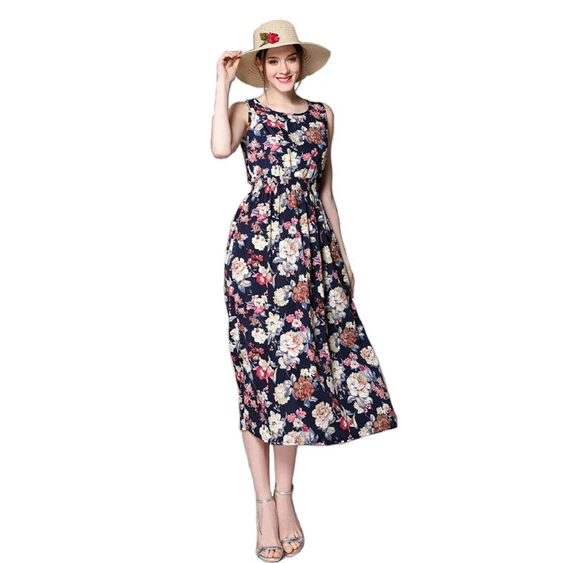 WHZHM Vintage Summer Dress Women Sleeveless Floral Vestidos Summer ...