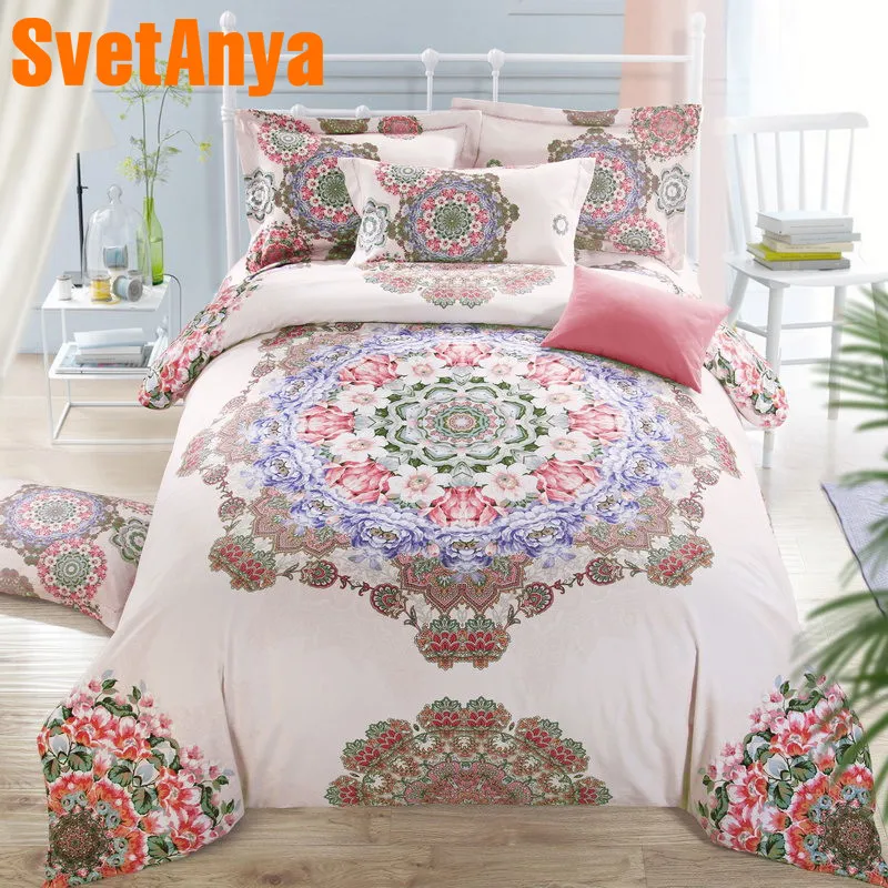 

Svetanya Sanded Cotton Bedding Kit Boho Printing Sheet Pillowcases Duvet Cover Set Queen Double King Size Bedding