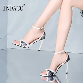

Leather Sandals Women High Heels Sandals Women Strappy Heels Blue Ankle Strap 9cm