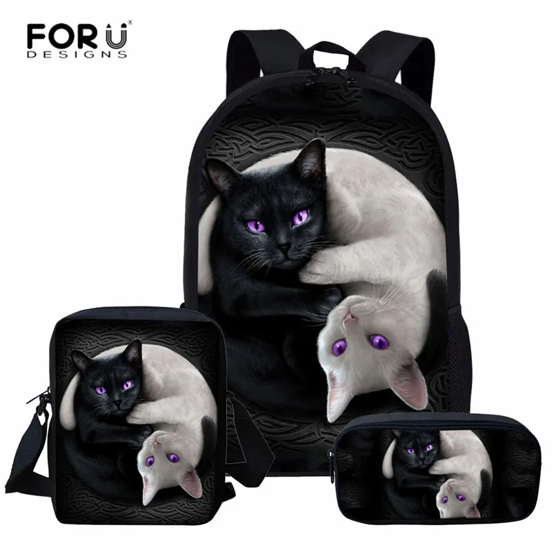 Школьный рюкзак foruigs готический черный с принтом Луны и кота для девочек