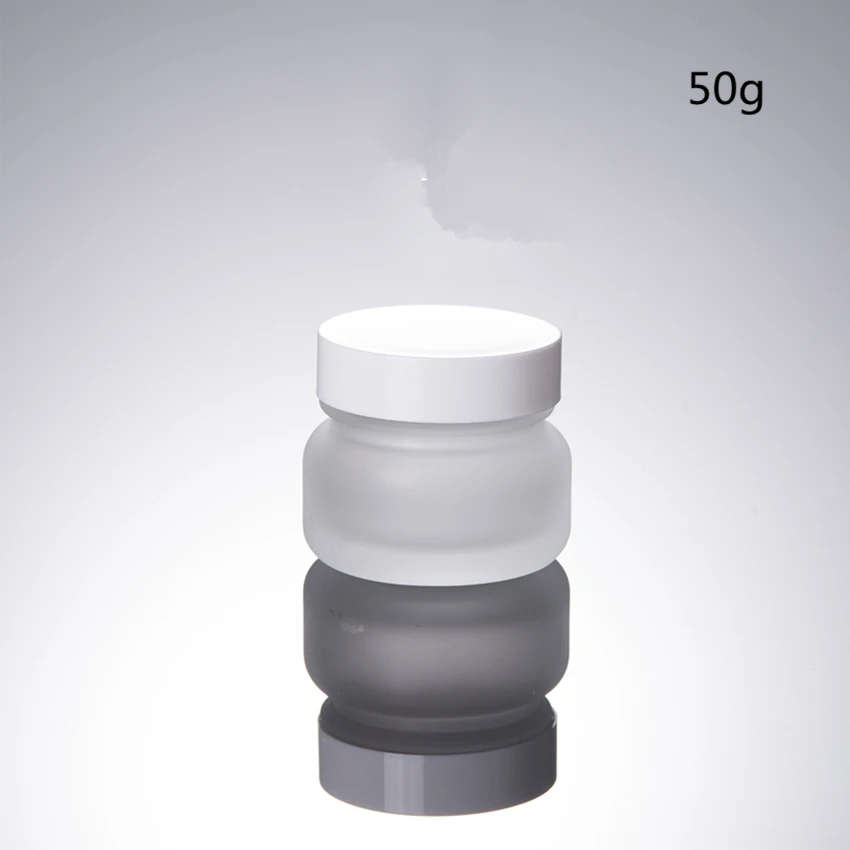 Download 20Pcs Simple Frosted Glass Cream Jar White Cap Glass Cream Bottle Jar Matte Glass Cosmetic ...