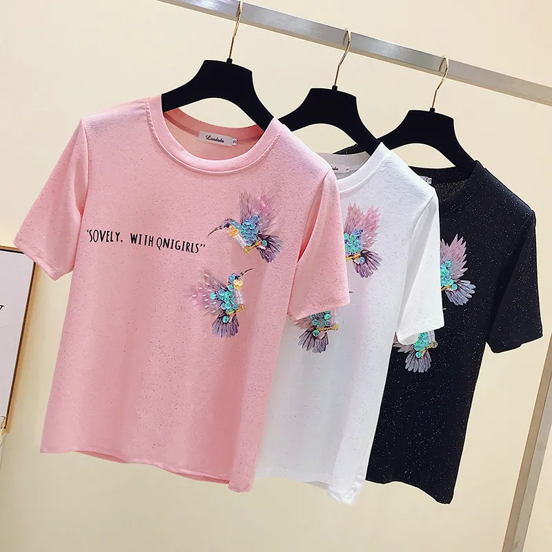 Корейская свободная уличная трикотажная модная летняя женская футболка с логотипом птицы, Новая мягкая Повседневная футболка с круглым вырезом и короткими рукавами