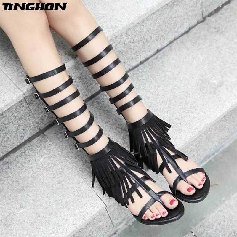 

TINGHON Summer Rome Zipper Suede Pumps Women Sandals sexy High Heels fashion Hollow Mesh Thin belt party Woman Shoes
