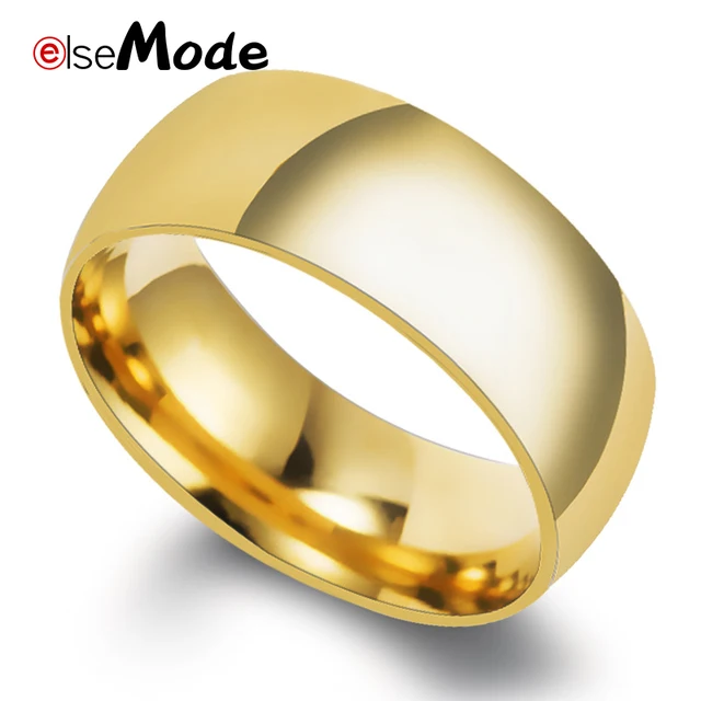 ELSEMODE 8mm 316L Stainless Steel Shiny Polished Ring Men Women Fashion Jewelry Wedding Engagement Band Rings Gold Silver