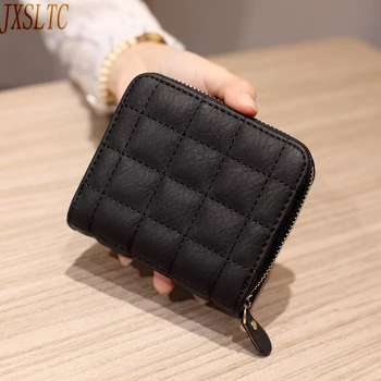 

Lady Fashion Small Purse Cute checkered embroidery Women Wallet For Coin Card Cash Invoice Carteras Short Clutch Wallet Female