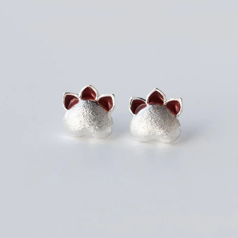 

Ruifan Korean Funny Silver Color Cat's Paw Genuine 925 Sterling Silver Small Stud Earrings for Women Girls Fine Jewelry YEA254