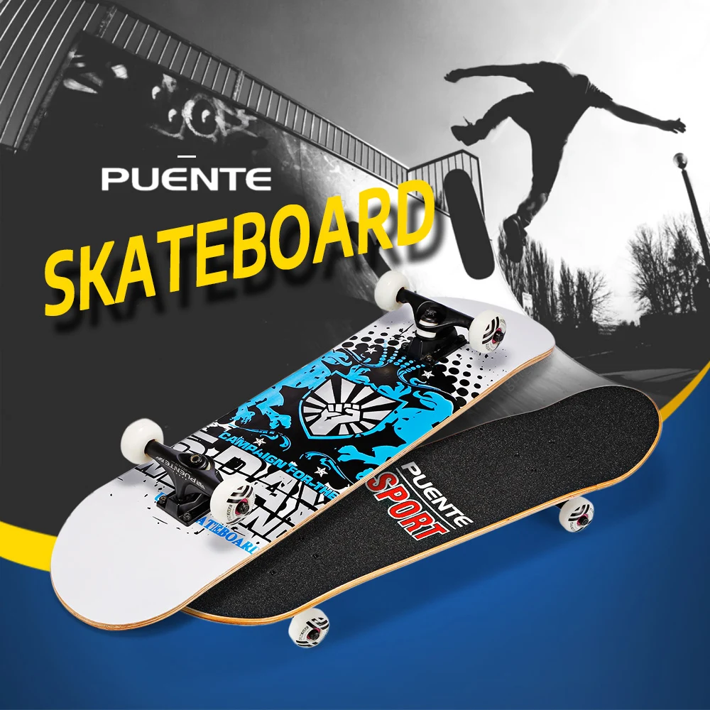 

PUENTE 31-Inch Skateboard Skate Board Long Board 7-Layer Maple Longboard Wood Deck With T-Shape Tool For Kids Adults Beginners