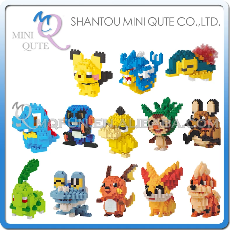 

Mini Qute LNO Kawaii Anime game cartoon Raichu Dedenne Chespin Froakie Croagunk plastic building block model educational toy