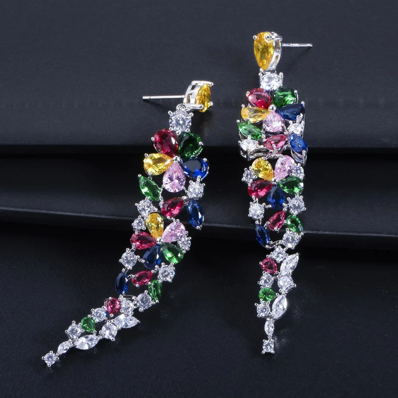 Pera роскошные длинные разноцветные висячие серьги в форме маркизы с кубическим цирконием для женщин, ювелирные изделия для свадебной вечеринки, аксессуары E155