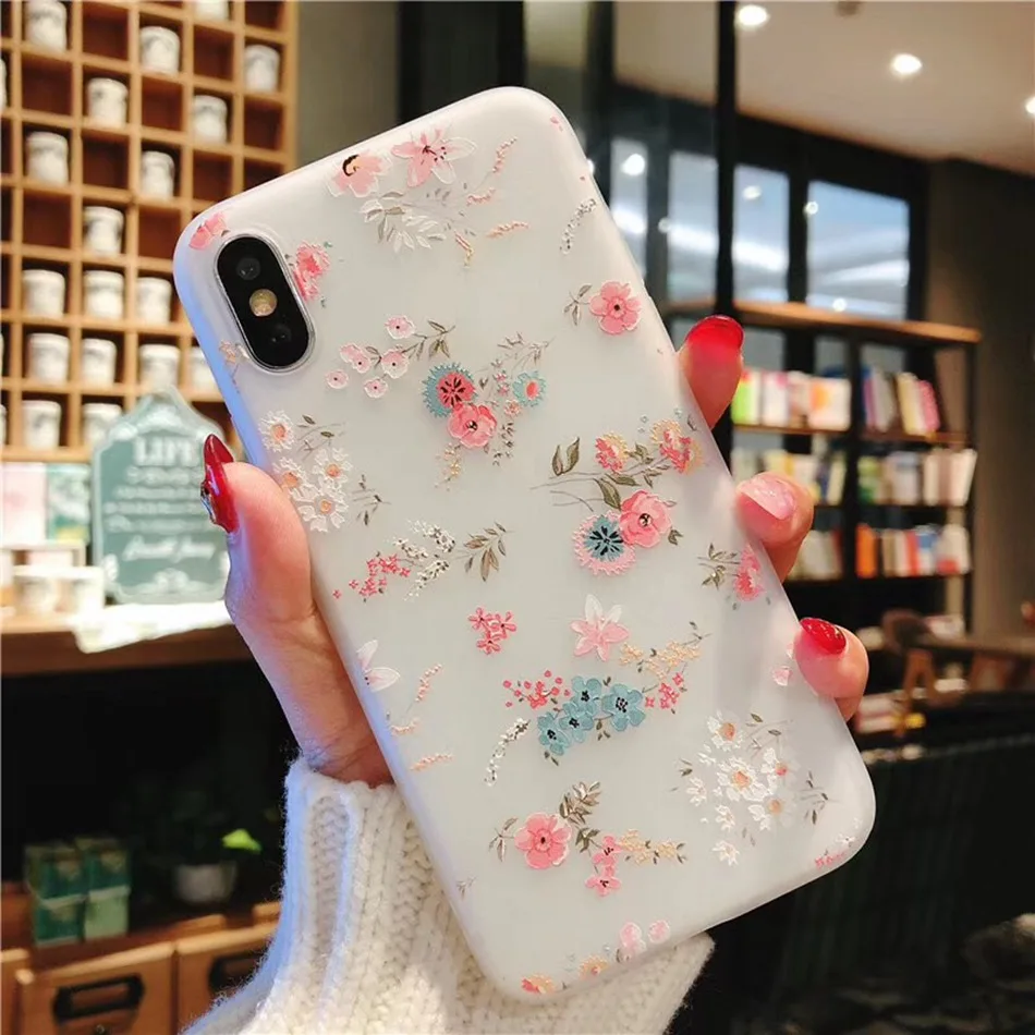 For iPhone X Case Luxury Soft TPU Silicone Cover For iPhone 5 5S SE 6 6S 7 8 Plus Case 3D Relief Blossoming Flowers Thin Cover (14)
