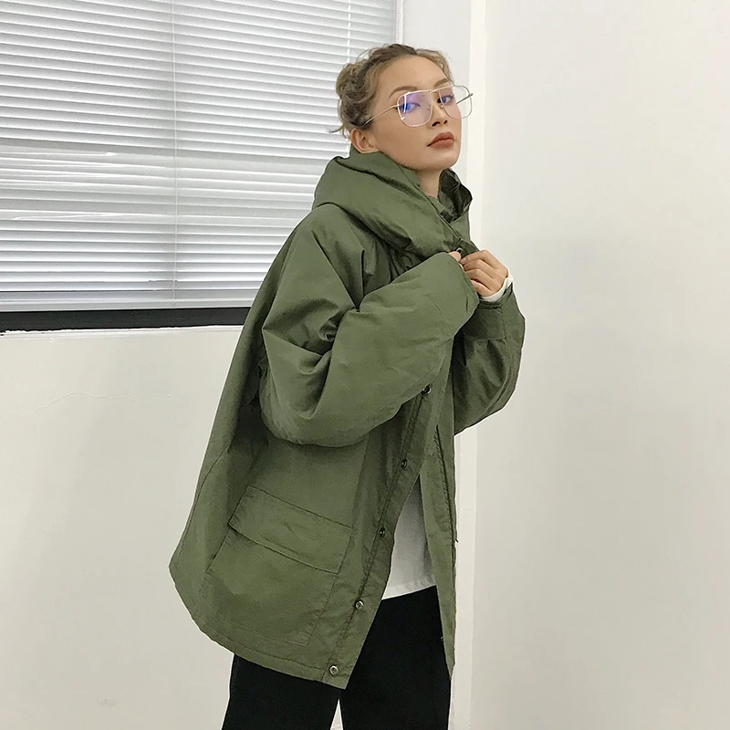 Casual Couleur Zll1942 Femmes Couvert Solide Lâche Parka Zll1942 2018 army Black Plein Femme Green xitao Automne Bouton Corée Manches Mode AO4qqnCXp