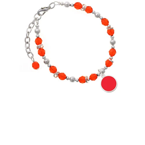 Silvertone Small Red Enamel Disc Orange Beaded Bracelet
