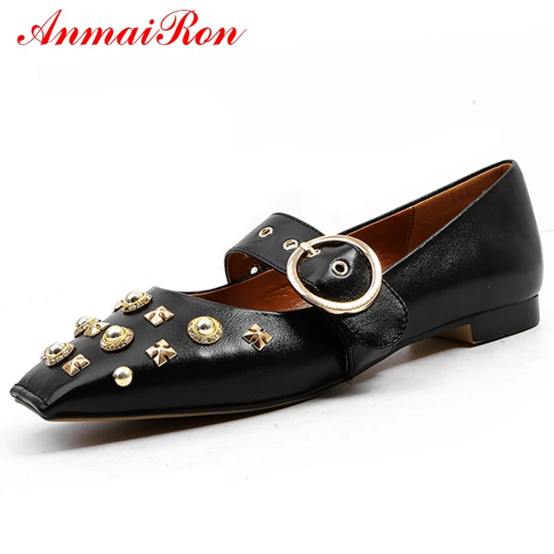 

ANMAIRON Mary Janes Square Heel Zapatos De Mujer De Moda 2018 De Vestir Genuine Leather Women Pumps Size 34-39 LY657