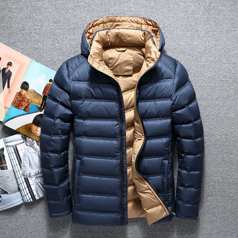 

Fashion Brand Men's Down Jacket Warm White Duck Winter Coat Hooded Parkas Padded Mens Jackets Casacos Masculino Men Clothing