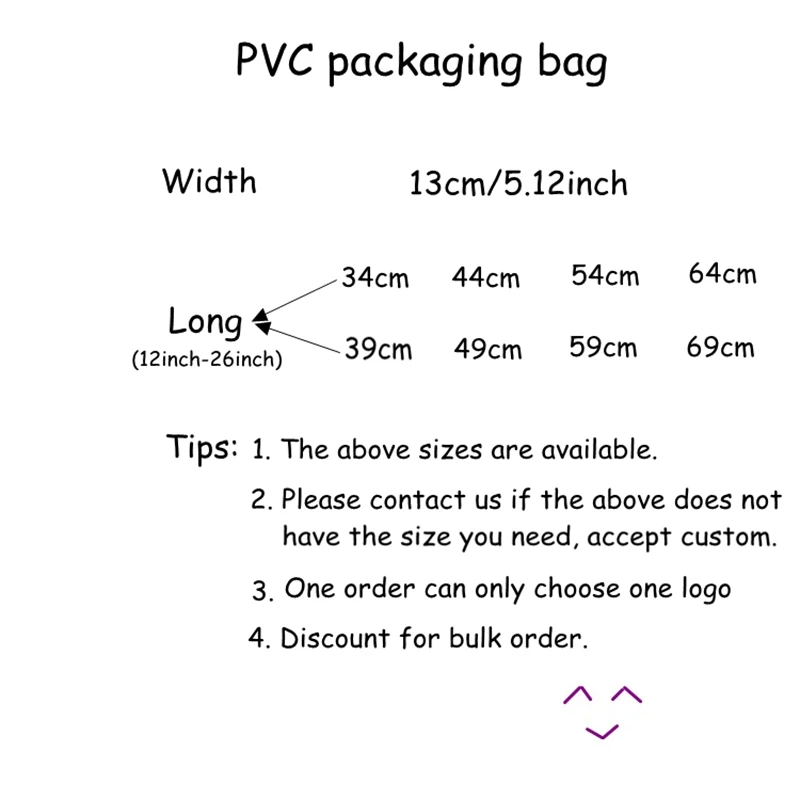 300 шт Прозрачная ПВХ упаковочная сумка для наращивания волос, 13 см ширина 34 см-69 см длина, индивидуальные бумажные карточки с логотипом