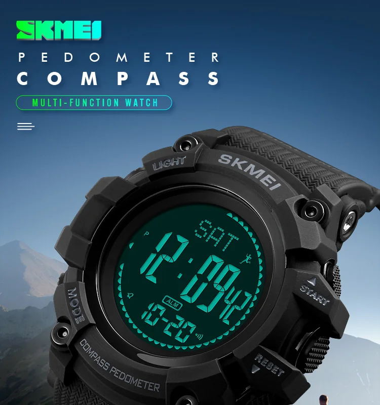 SKMEI 1356 мужские цифровые наручные часы Ночной светильник водонепроницаемые спортивные наручные часы мужские шагомер компас цифровые часы