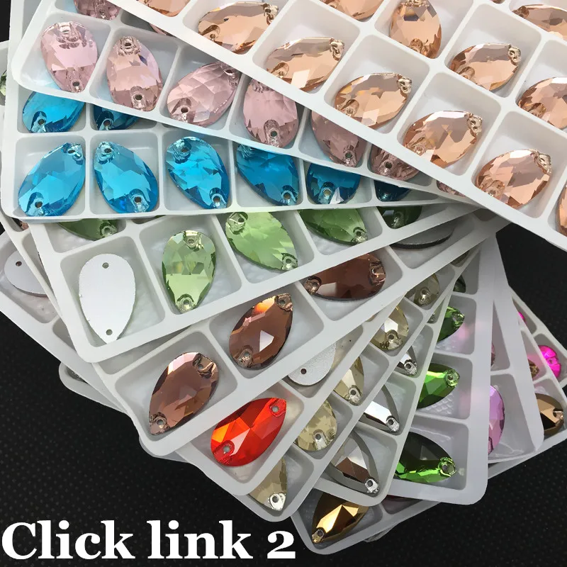

2 All Sizes Rest Colors Teardrop Sew on Flatback Rhinestones 2 Holes Sewing Glass Crystal for garments DIY Accessories