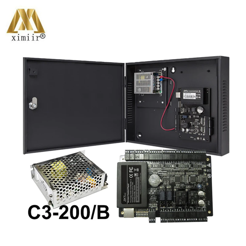 

C3-200 Door Access Control System With Power Supply Box Battery Connector TCP/IP 2 Doors Panel Access Control Board