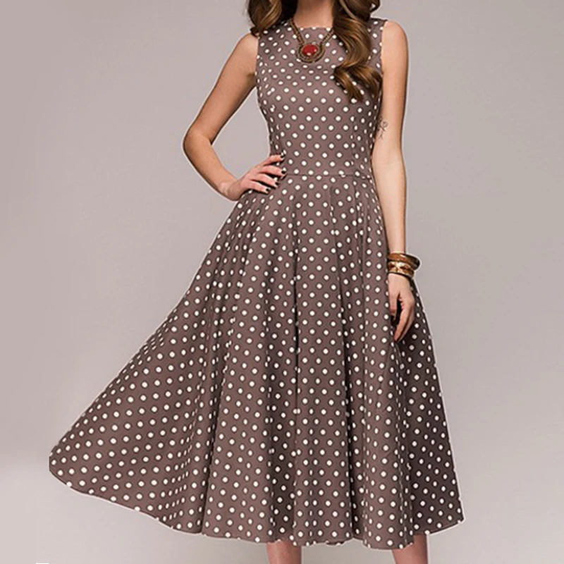S-4XL Women Retro Polka Dot Print Swing Dress Femme Summer Sleeveless Dresses Elegant Sundress Plus Size Casual Party Vestidos