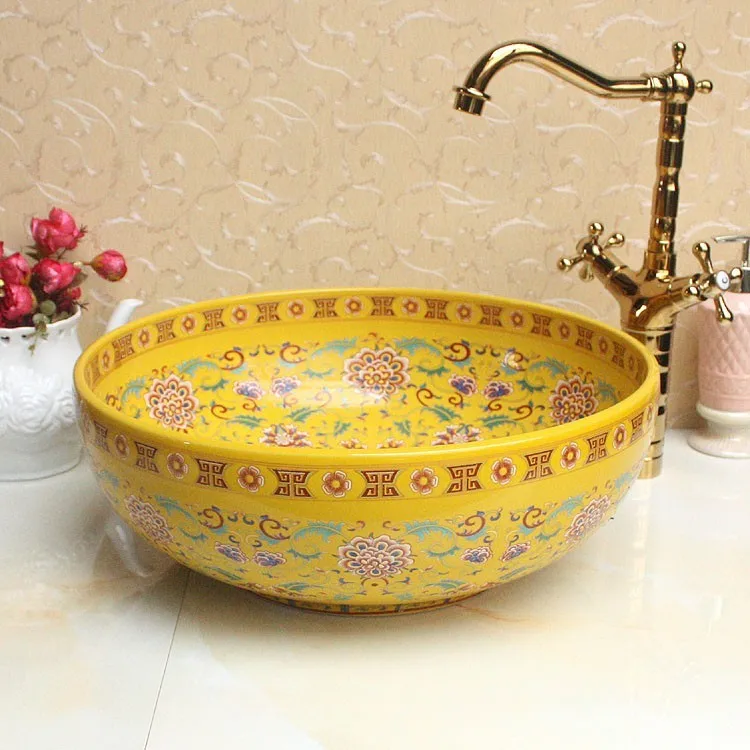 Europe Vintage Style Hand Painting Art Porcelain Yellow Countertop