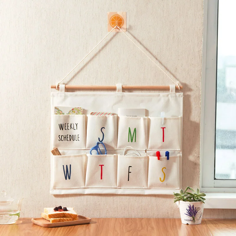 

Creative digital letter storage Wall Hanging Organizer Bag Storage Pockets Linen Cotton Sundries Folding Pocket Sorting Organize