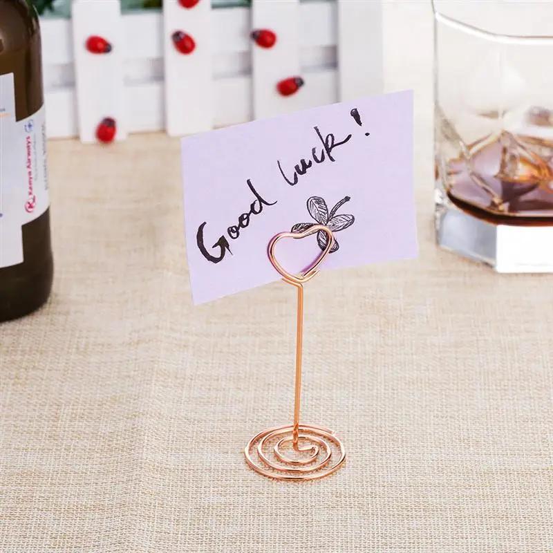 12 Pcs Rose Gold Heart Shape Photo Holder Stand Desk Number Holders Card Place Paper Clamps For Wedding Party Decorations