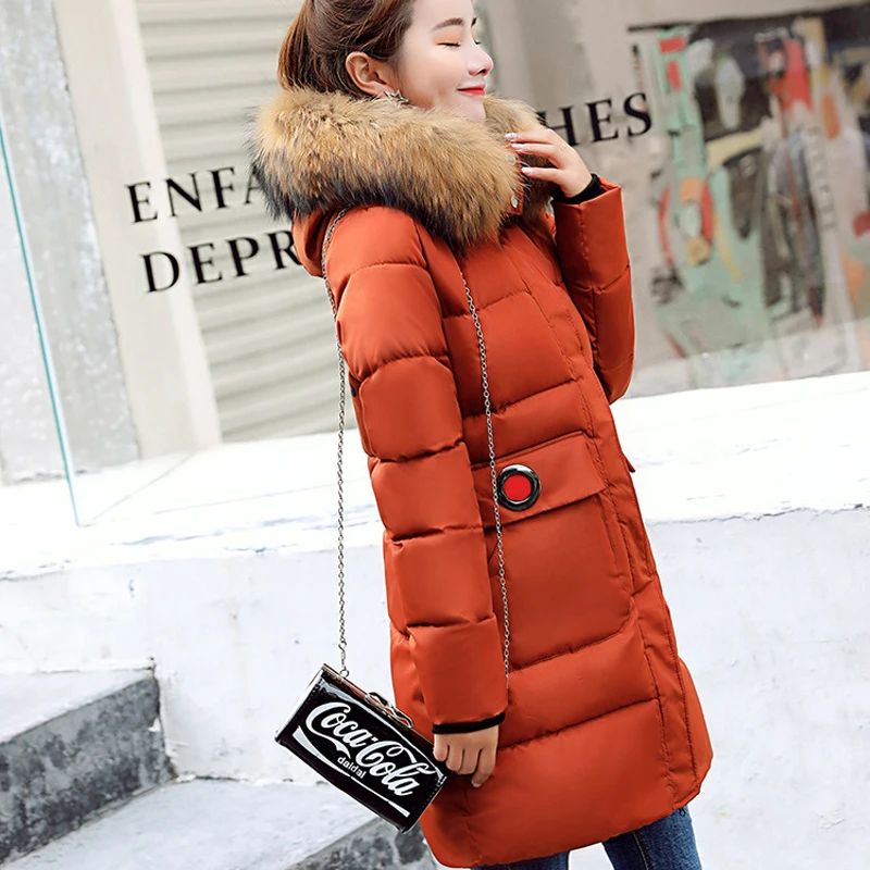 Geckoistail 2018 Winter Women Hooded Coat Parka Fur collar Thicken Warm Long Jacket Female Plus size 3XL Slim Outerwear parkas Coats