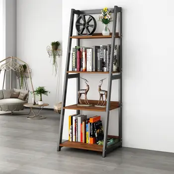 

DEWEL 4-Shelf Ladder Shelf 55” Bookshelf Industrial Bookcase Vintage 4-Tier Open Display Bookshelf for Office Home