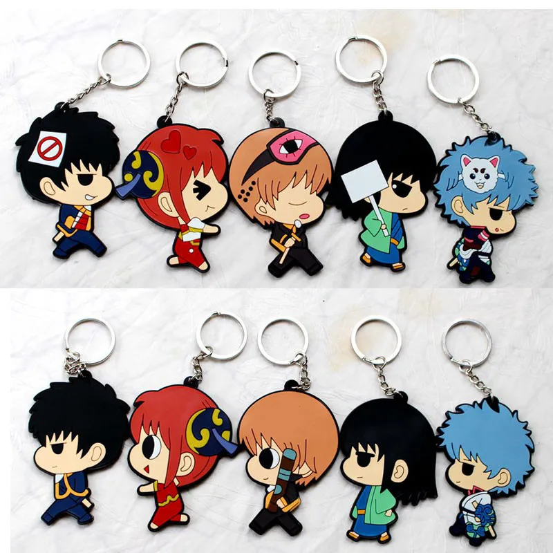 Anime Silver Soul Figures Toys Sakata Gintoki  kagura  Shimura Tae PVC Keychains Key Bag pendants Dolls 50pcslot  (2)